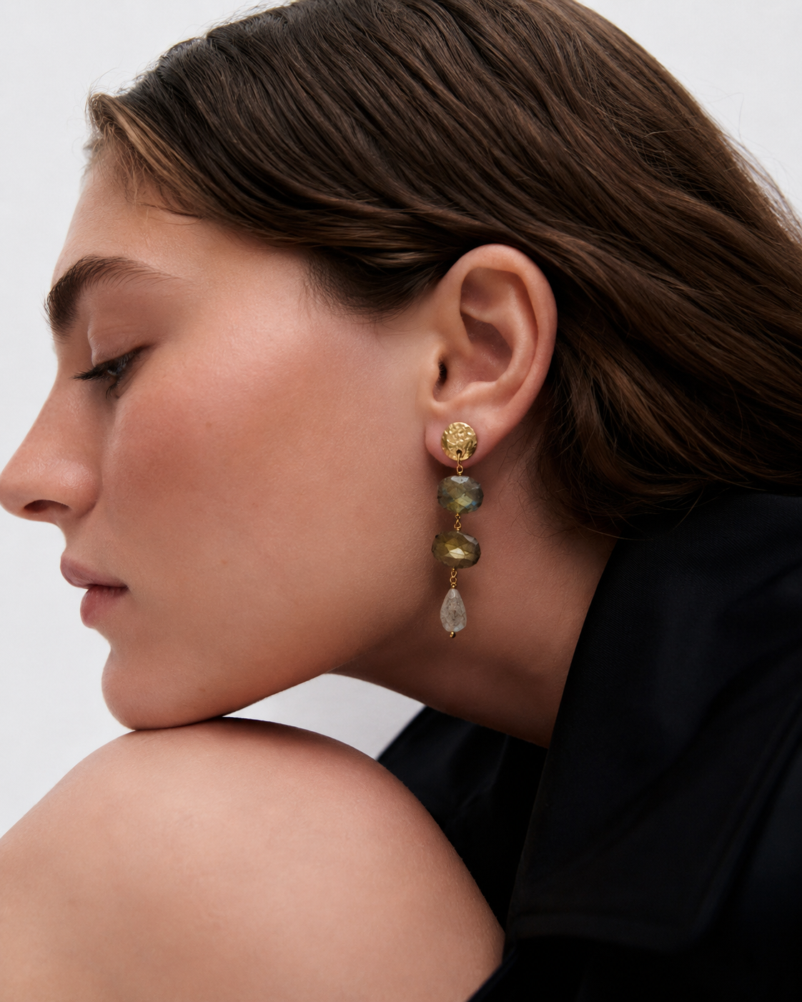 Pendientes Moneda y Labradoritas