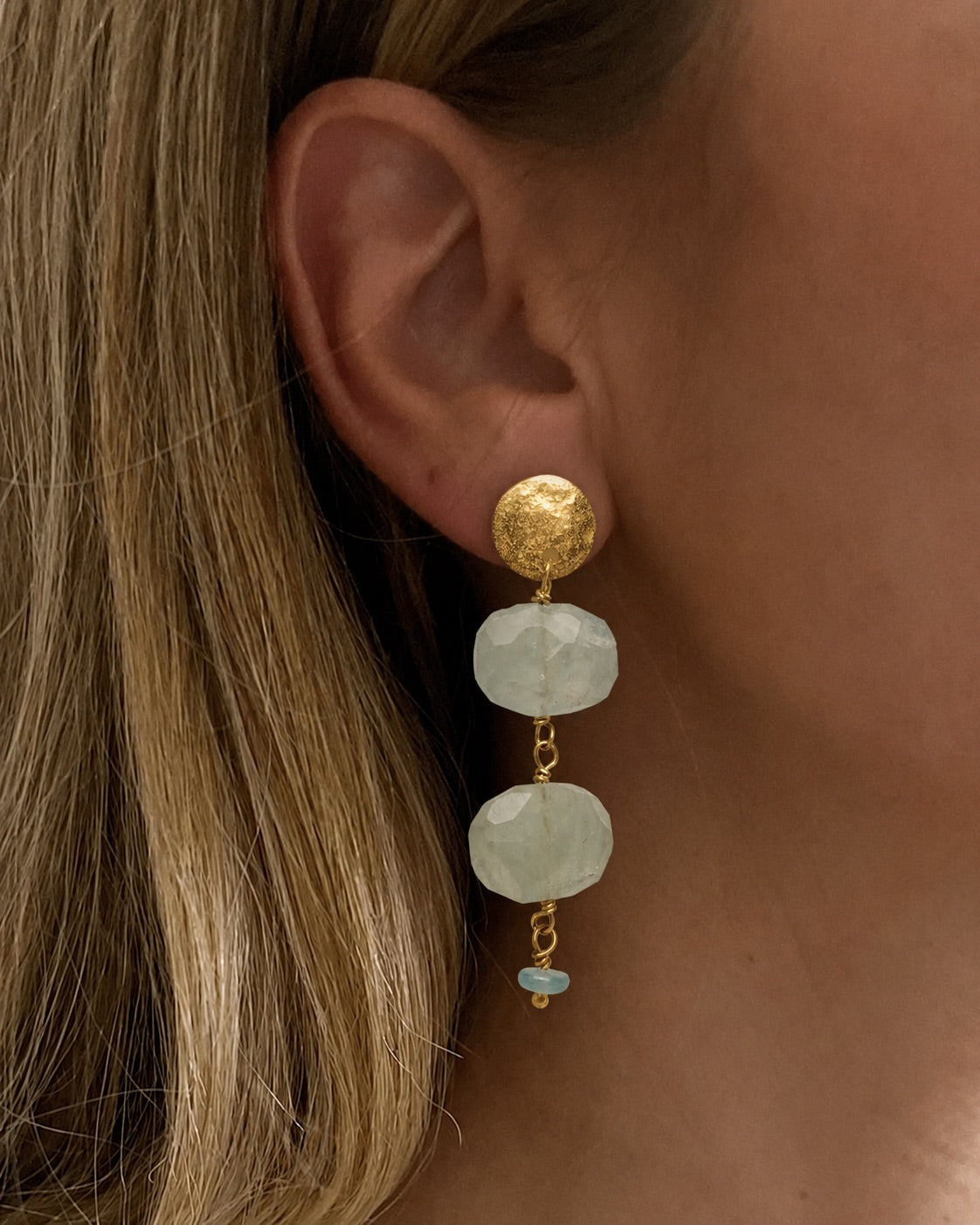 Coin and Aquamarines Earrings