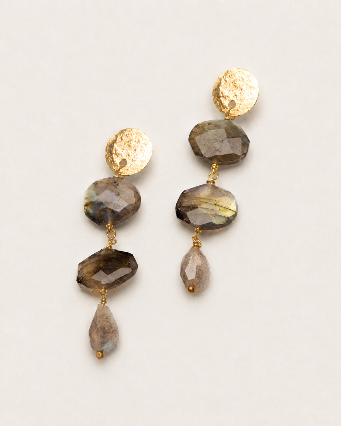 Pendientes Moneda y Labradoritas