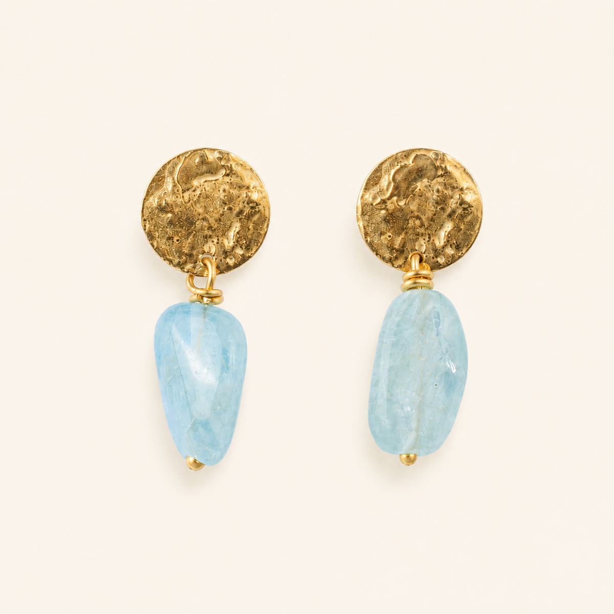 Coin Earrings with Aquamarine