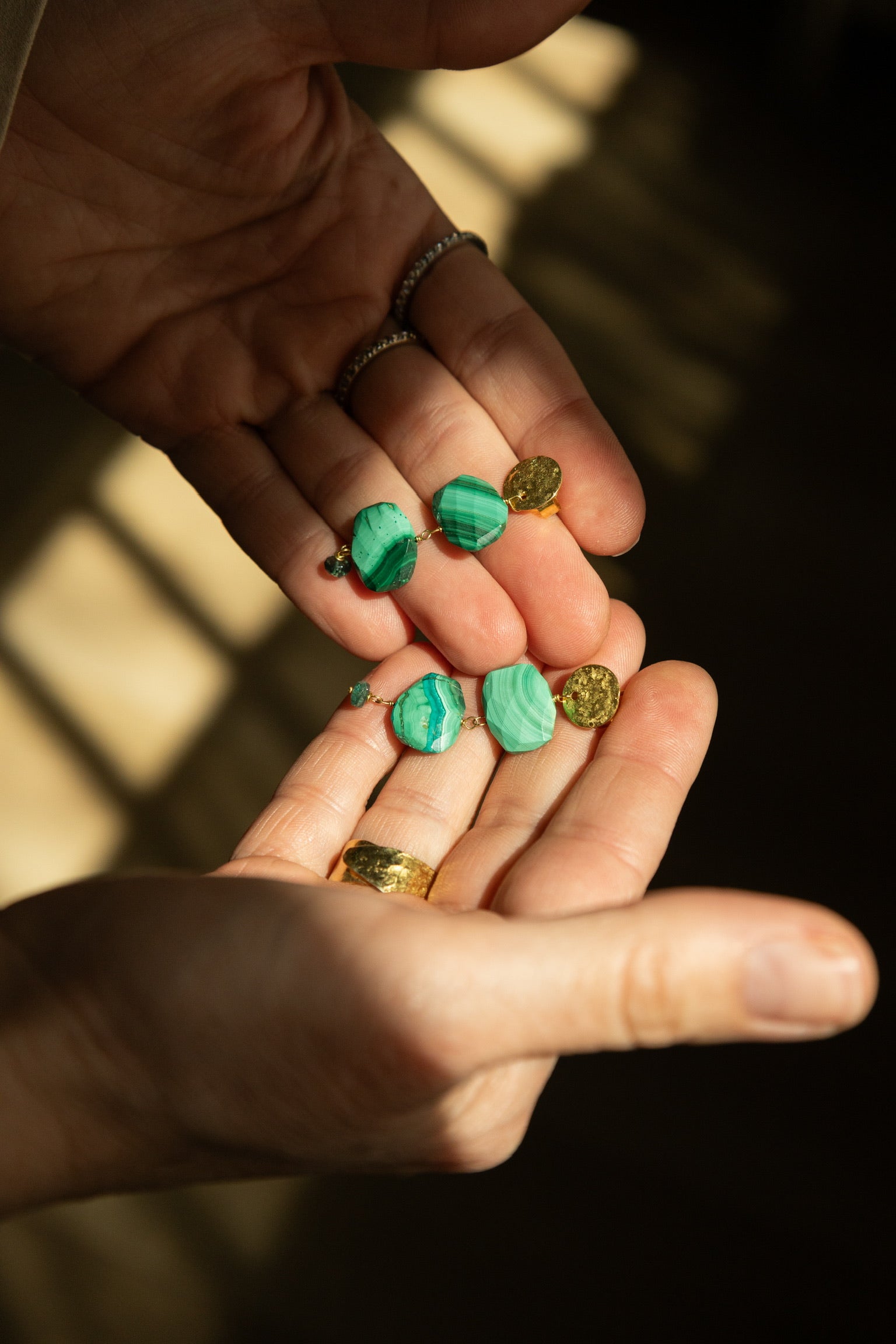 Coin Earrings with Malachite