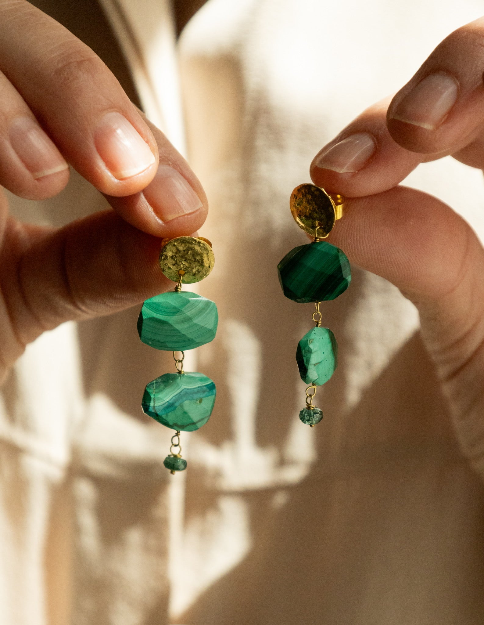 Coin Earrings with Malachite
