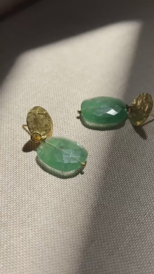 Pendientes Moneda con Cuarzo Verde