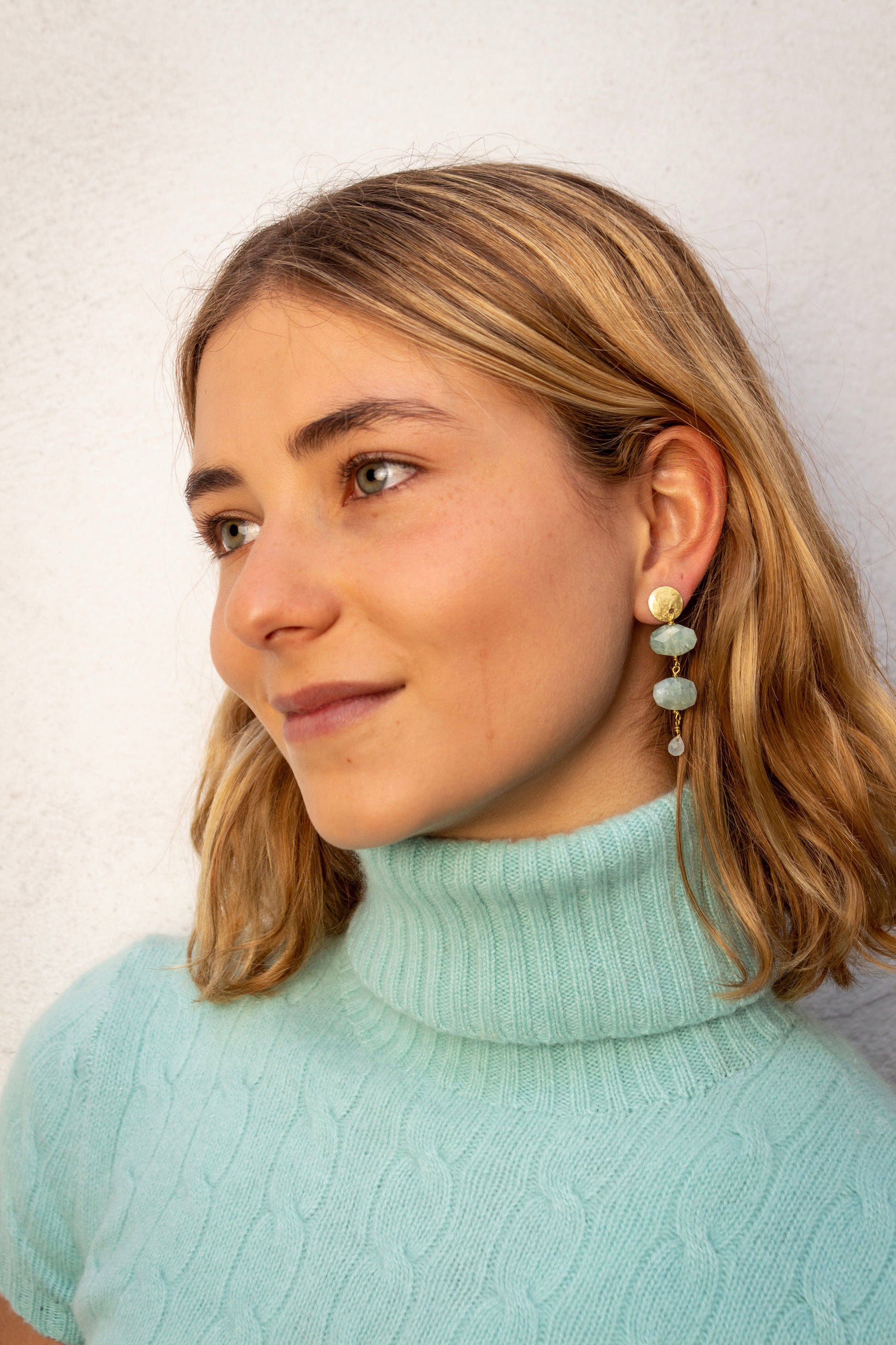 Coin and Aquamarines Earrings